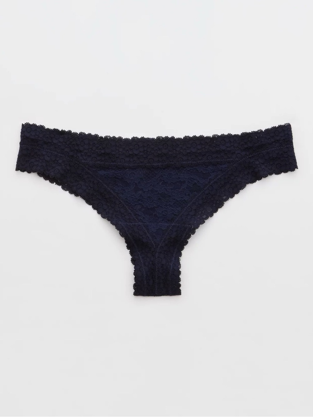Aerie Show Off Vintage Lace Trim Thong Underwear, Navy, XL - 2 Pair